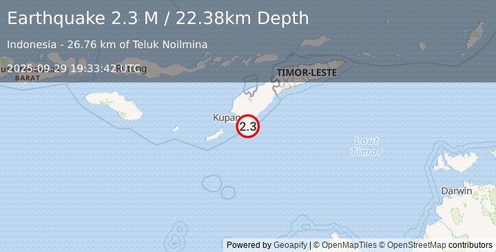 Earthquake Timor Region (2.3 M) (2025-09-29 19:33:42 UTC)