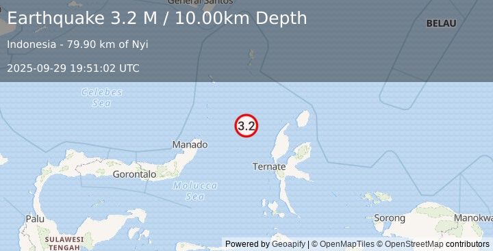 Earthquake Northern Molucca Sea (3.2 M) (2025-09-29 19:51:02 UTC)