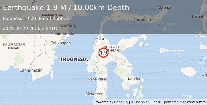 Earthquake Sulawesi, Indonesia (1.9 M) (2025-09-29 20:02:58 UTC)