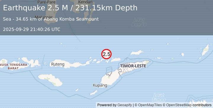 Earthquake Timor Region (2.6 M) (2025-09-29 21:40:33 UTC)