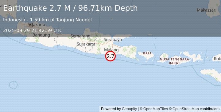 Earthquake Java, Indonesia (2.7 M) (2025-09-29 21:42:59 UTC)
