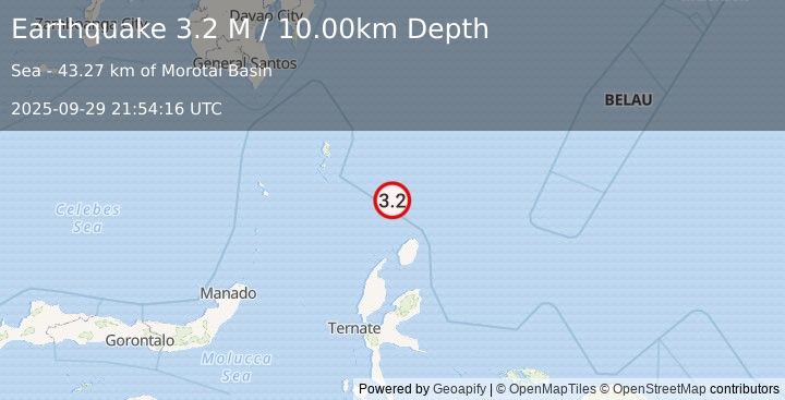Earthquake Talaud Islands, Indonesia (3.1 M) (2025-09-29 21:54:18 UTC)