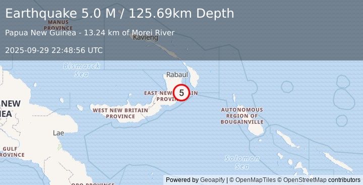 Earthquake New Britain Region, Papua New Guinea (5.0 M) (2025-09-29 22:48:56 UTC)