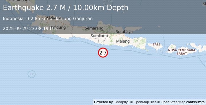 Earthquake Java, Indonesia (2.7 M) (2025-09-29 23:08:19 UTC)
