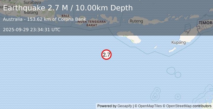 Earthquake South of Sumbawa, Indonesia (2.7 M) (2025-09-29 23:34:31 UTC)