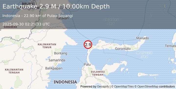 Earthquake Minahassa Peninsula, Sulawesi (2.9 M) (2025-09-30 02:25:33 UTC)
