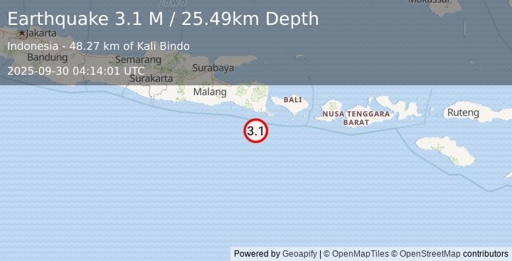 Earthquake South of Bali, Indonesia (3.1 M) (2025-09-30 04:14:02 UTC)