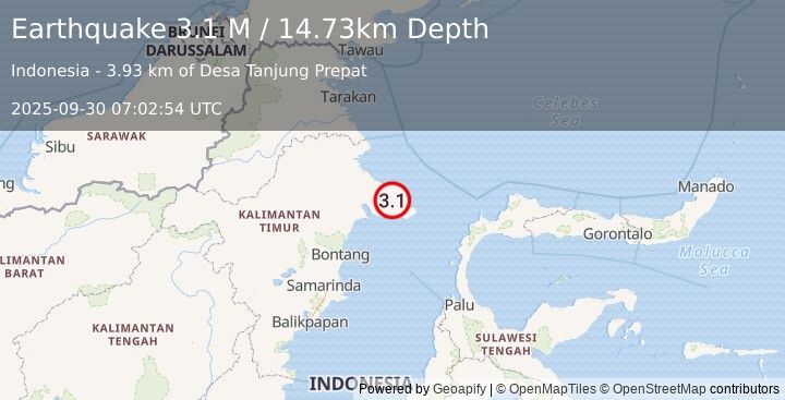 Earthquake Borneo (3.1 M) (2025-09-30 07:02:54 UTC)