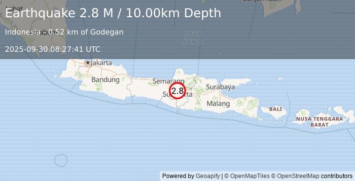 Earthquake Java, Indonesia (2.8 M) (2025-09-30 08:27:41 UTC)