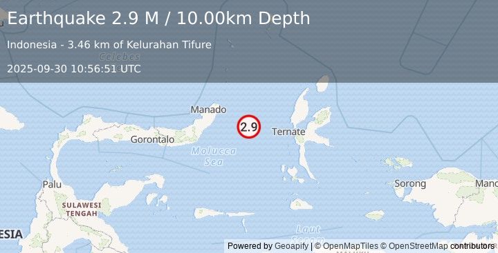 Earthquake Northern Molucca Sea (2.9 M) (2025-09-30 10:56:51 UTC)