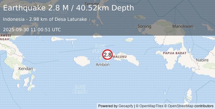 Earthquake Ceram Sea (2.8 M) (2025-09-30 11:00:51 UTC)