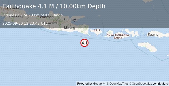 Earthquake South of Bali, Indonesia (4.1 M) (2025-09-30 12:23:42 UTC)