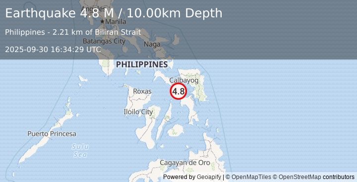Earthquake Leyte, Philippines (4.8 M) (2025-09-30 16:34:29 UTC)