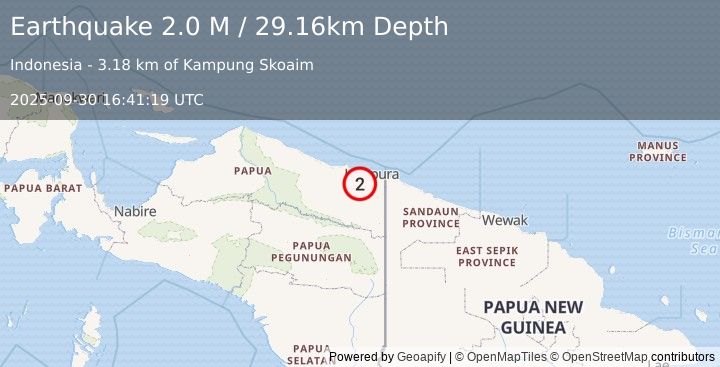 Earthquake Near North Coast of West Papua (2.0 M) (2025-09-30 16:41:19 UTC)