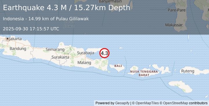 Earthquake Bali Sea (4.3 M) (2025-09-30 17:15:57 UTC)