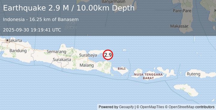 Earthquake Bali Sea (2.9 M) (2025-09-30 19:19:41 UTC)