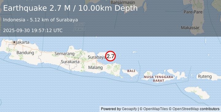 Earthquake Java, Indonesia (2.7 M) (2025-09-30 19:57:12 UTC)