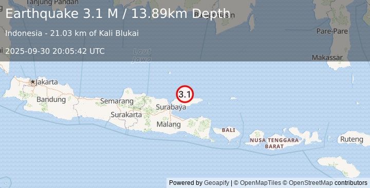 Earthquake Java, Indonesia (3.1 M) (2025-09-30 20:05:42 UTC)