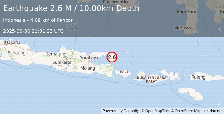 Earthquake Bali Sea (2.6 M) (2025-09-30 21:01:23 UTC)