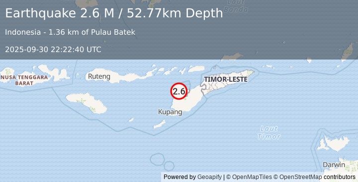 Earthquake Timor Region (2.6 M) (2025-09-30 22:22:40 UTC)