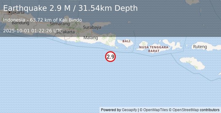 Earthquake South of Bali, Indonesia (2.9 M) (2025-10-01 01:22:26 UTC)