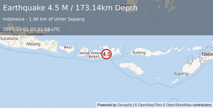 Earthquake Sumbawa Region, Indonesia (4.3 M) (2025-10-01 03:31:57 UTC)