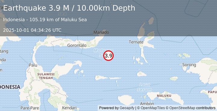 Earthquake Southern Molucca Sea (3.9 M) (2025-10-01 04:34:26 UTC)