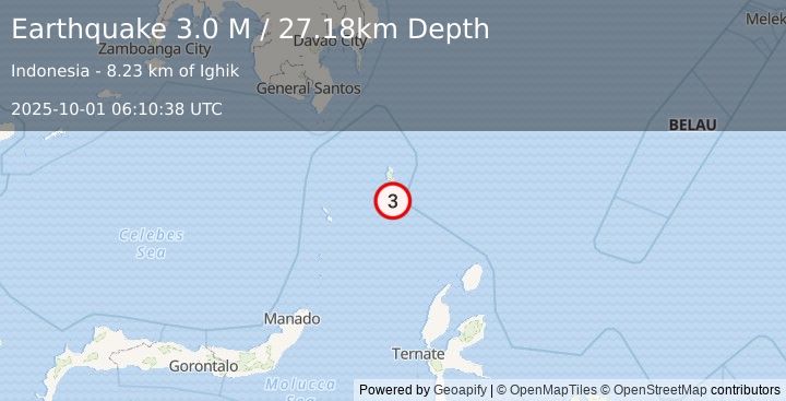 Earthquake Talaud Islands, Indonesia (3.0 M) (2025-10-01 06:10:38 UTC)