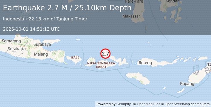 Earthquake Bali Sea (2.7 M) (2025-10-01 14:51:13 UTC)