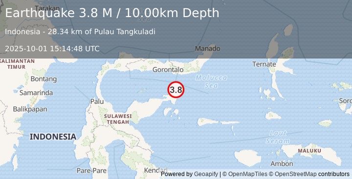 Earthquake Minahassa Peninsula, Sulawesi (3.8 M) (2025-10-01 15:14:50 UTC)