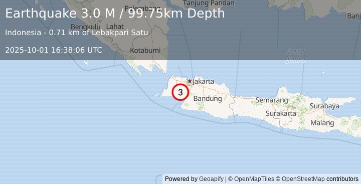 Earthquake Java, Indonesia (3.0 M) (2025-10-01 16:38:06 UTC)