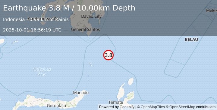 Earthquake Talaud Islands, Indonesia (3.8 M) (2025-10-01 16:56:19 UTC)