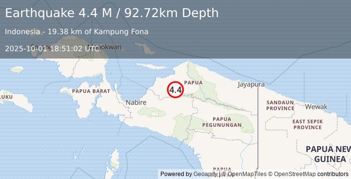 Earthquake West Papua, Indonesia (4.4 M) (2025-10-01 18:51:03 UTC)
