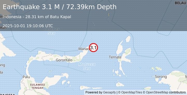 Earthquake Northern Molucca Sea (3.1 M) (2025-10-01 19:10:06 UTC)