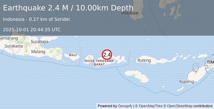 Earthquake Sumbawa Region, Indonesia (2.4 M) (2025-10-01 20:44:35 UTC)