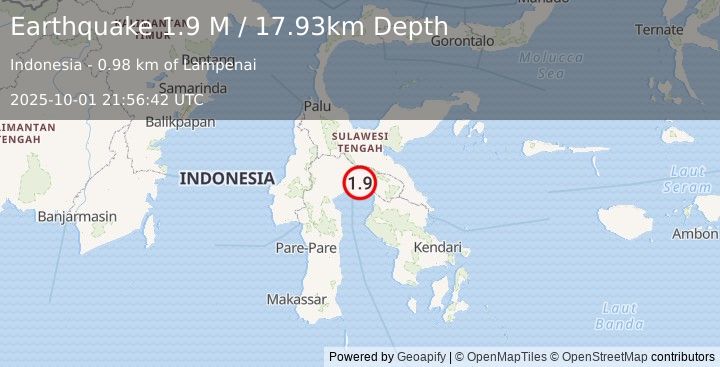 Earthquake Sulawesi, Indonesia (1.9 M) (2025-10-01 21:56:42 UTC)