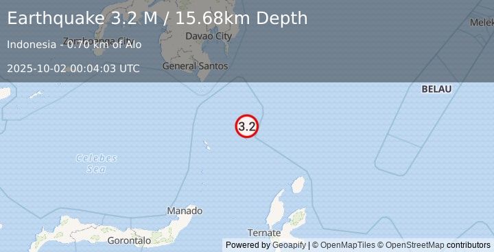 Earthquake Talaud Islands, Indonesia (3.2 M) (2025-10-02 00:04:03 UTC)