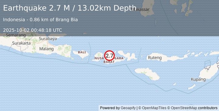 Earthquake Sumbawa Region, Indonesia (2.7 M) (2025-10-02 00:48:18 UTC)