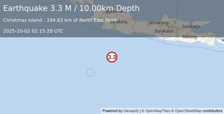 Earthquake South of Java, Indonesia (3.6 M) (2025-10-02 02:15:28 UTC)