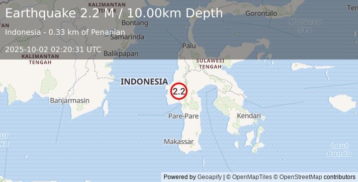 Earthquake Sulawesi, Indonesia (2.2 M) (2025-10-02 02:20:31 UTC)