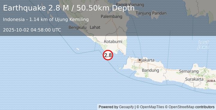 Earthquake Southern Sumatra, Indonesia (2.8 M) (2025-10-02 04:58:00 UTC)