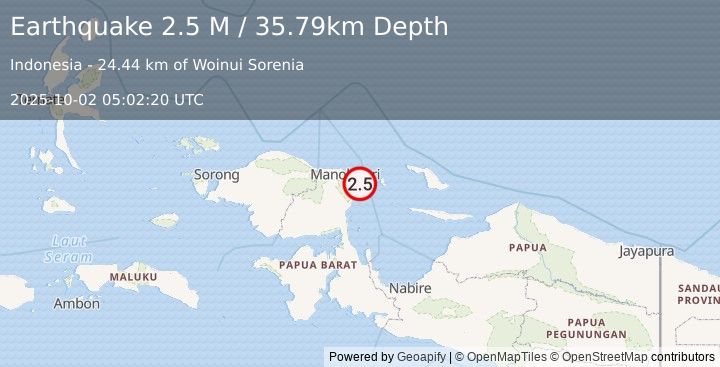 Earthquake West Papua Region, Indonesia (2.5 M) (2025-10-02 05:02:20 UTC)
