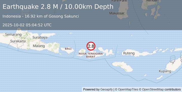 Earthquake Bali Sea (2.8 M) (2025-10-02 05:04:55 UTC)