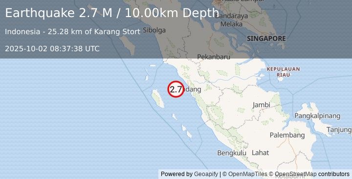 Earthquake Southern Sumatra, Indonesia (2.7 M) (2025-10-02 08:37:38 UTC)