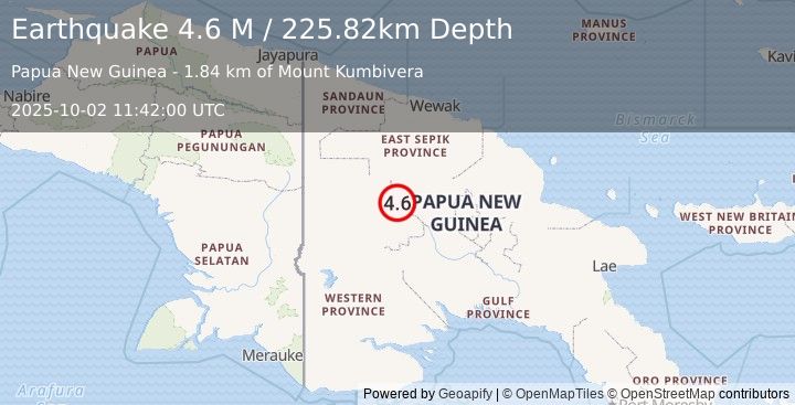 Earthquake New Guinea, Papua New Guinea (4.5 M) (2025-10-02 11:41:56 UTC)