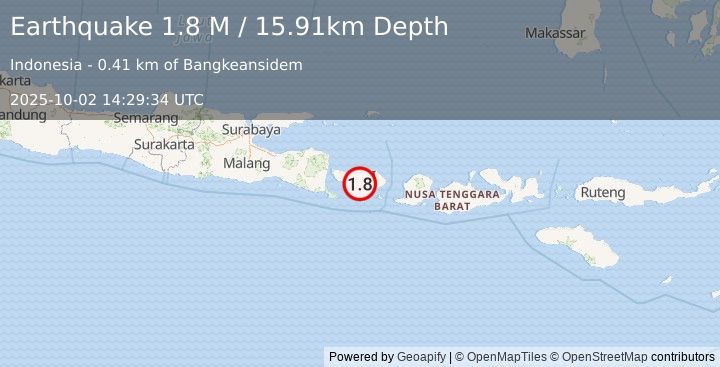 Earthquake Bali Region, Indonesia (1.8 M) (2025-10-02 14:29:34 UTC)