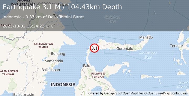 Earthquake Minahassa Peninsula, Sulawesi (3.1 M) (2025-10-02 16:24:23 UTC)