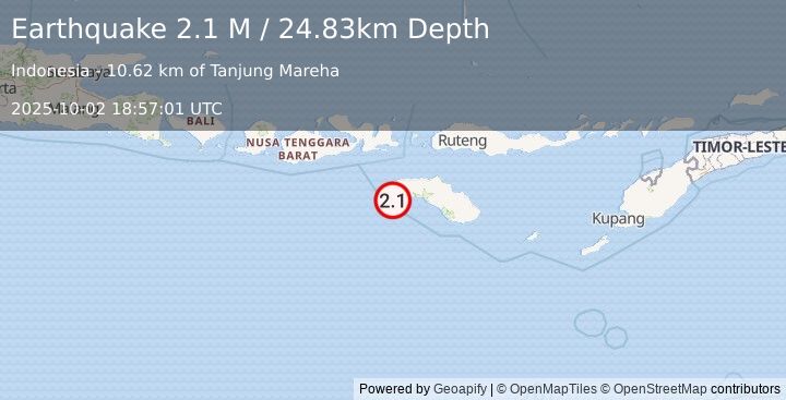 Earthquake Sumba Region, Indonesia (2.1 M) (2025-10-02 18:57:01 UTC)