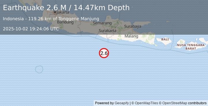 Earthquake South of Java, Indonesia (2.6 M) (2025-10-02 19:24:06 UTC)