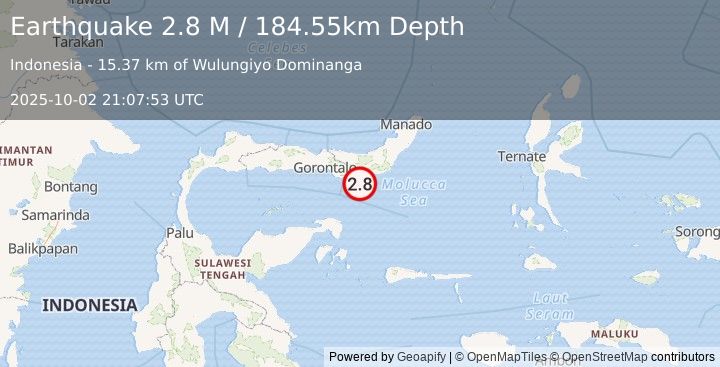 Earthquake Minahassa Peninsula, Sulawesi (2.8 M) (2025-10-02 21:07:53 UTC)